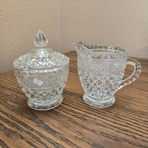 VTG Anchor‎ Hocking Wexford Diamond Cut Cream and Sugar with Lid Set